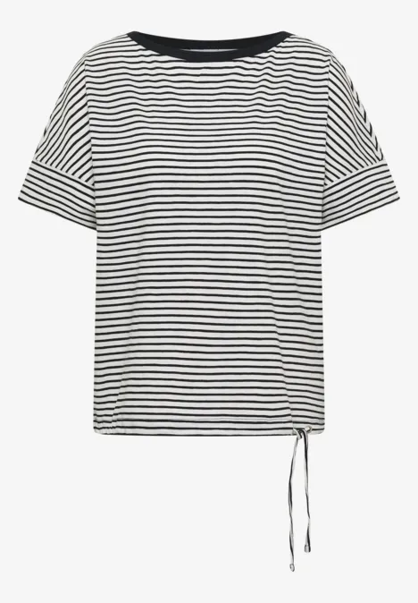 Nonchalante streepjes-T-shirt met korte mouwen, brede ronde hals en zij koordsluiting aan de zoom.