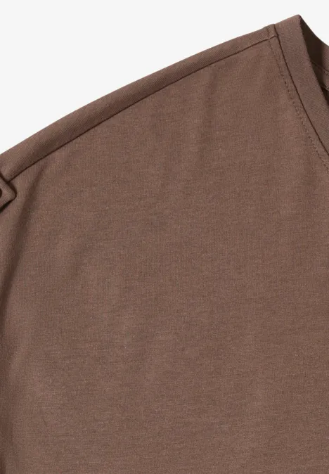 Braunes T-Shirt aus Baumwollmischung mit Rundhalsausschnitt, schlichtes Design.