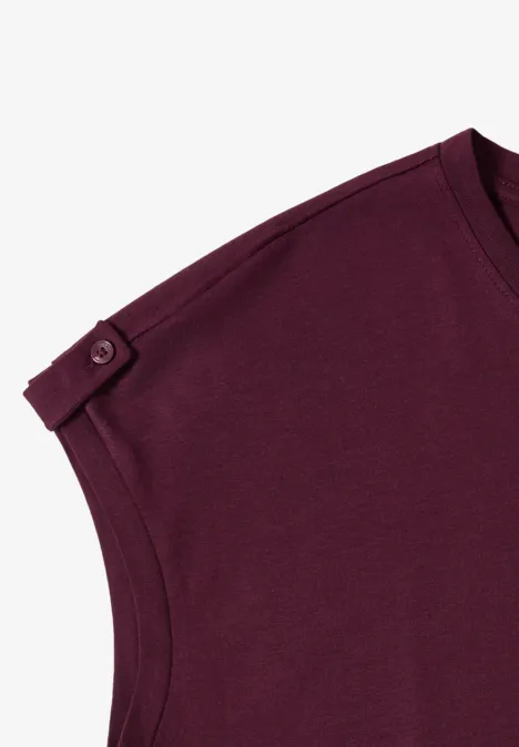 Violettes Kurzarmshirt mit Schulterriemen und Knopf