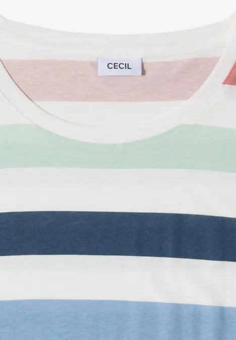 Gestreiftes Kurzarmshirt in Pastellfarben mit Label "CECIL"