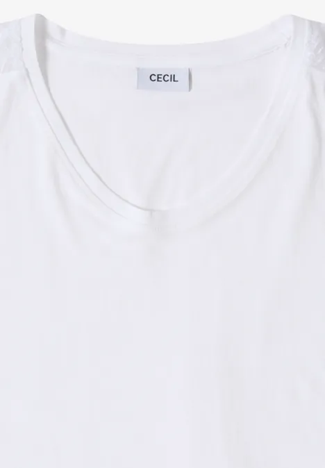 Weißes T-Shirt mit Rundhalsausschnitt und CECIL-Label