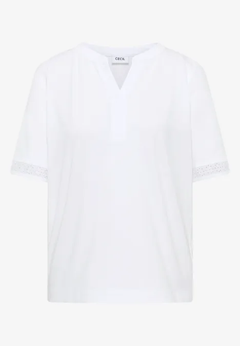 simpel wit damesshirt met V-hals en korte mouwen