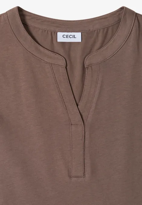 Bruin damesshirt met tuniekhals en label 'Cecil'.
