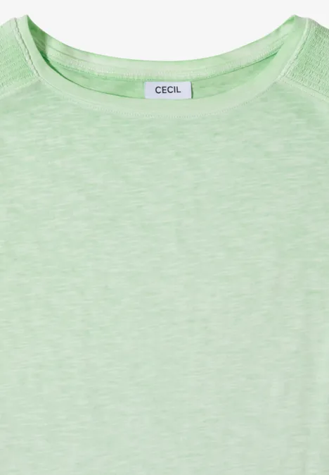 hellgrünes, kurzärmeliges T-Shirt mit feiner Melange-Optik