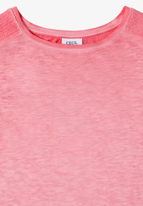 T-Shirt aus Jersey im Garment Dye Look coral Pink meliertes T-Shirt mit Rundhalsausschnitt und kurzem Arm, schlicht und lässig.