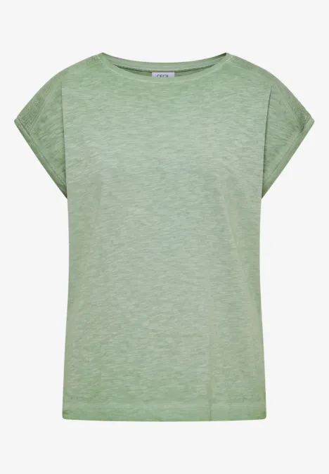 Effen groen T-shirt met korte mouwen en ronde hals, eenvoudige stijl