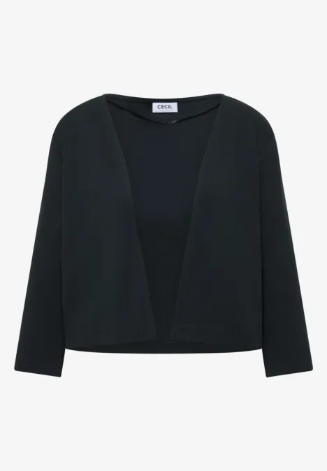 Schwarzes, offenes Blazer-Cardigan mit V-Ausschnitt und langen Ärmeln