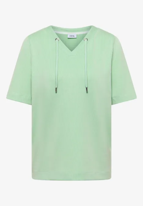 Hellgrünes kurzärmeliges Kapuzen-T-Shirt mit V-Ausschnitt und Kordeln