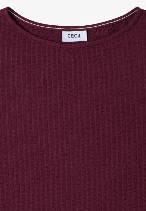 Donkerrood gestructureerd damesshirt met ronde hals en CECIL-label.