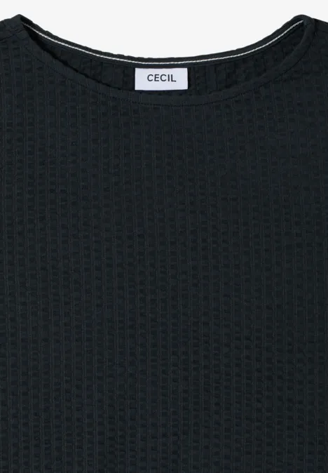 Schwarzes, texturiertes Oberteil mit Rundhalsausschnitt und CECIL-Label
