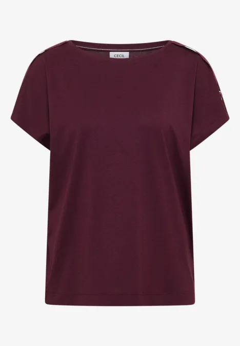 Effen bordeauxrood T-shirt met korte mouwen en ronde hals.