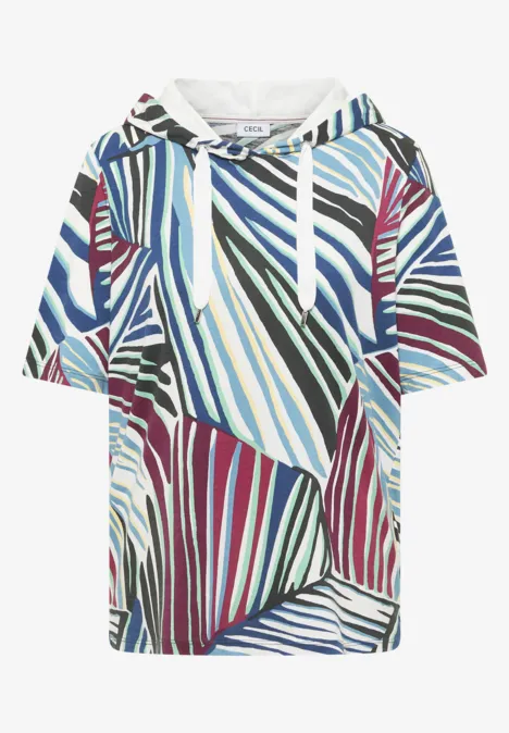 Kurzes Kapuzen-Shirt mit buntem, abstraktem Streifenmuster