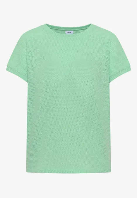 T-Shirt mit Boatneck im Ajour-Look juicy lime Grünes, kurzärmeliges T-Shirt mit feiner Waffelstruktur.
