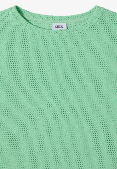 T-Shirt mit Boatneck im Ajour-Look juicy lime Grünes, fein gestricktes T-Shirt mit Rundhalsausschnitt und feinem Lochmuster, Marke CECIL