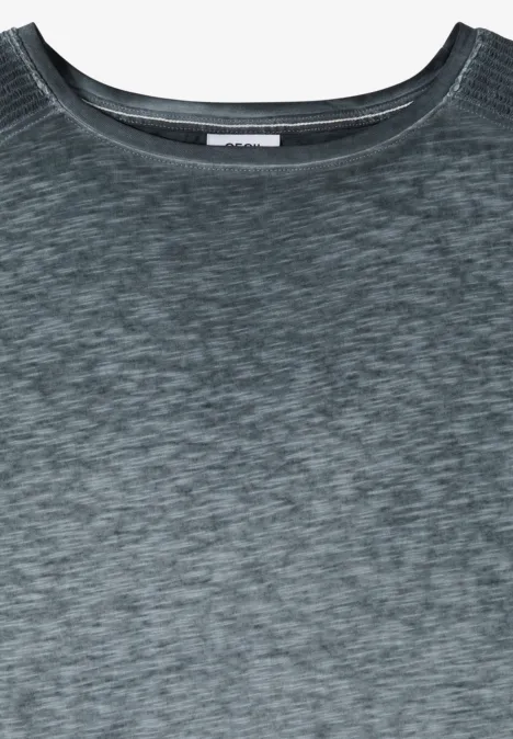 Graues T-Shirt mit dezentem Melange-Effekt und Rundhalsausschnitt.