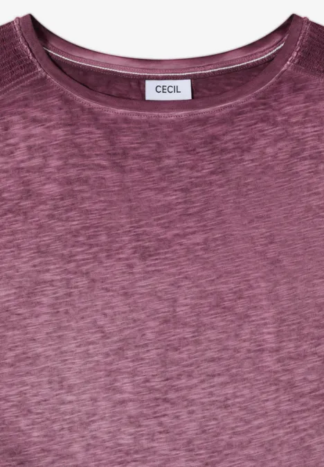 Lila Melange-T-Shirt mit Rundhalsausschnitt und CECIL-Label am Kragen