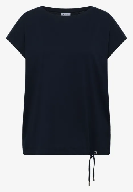 Dunkelblaues Kurzarmshirt mit Rundhalsausschnitt und Kordelzug am Saum