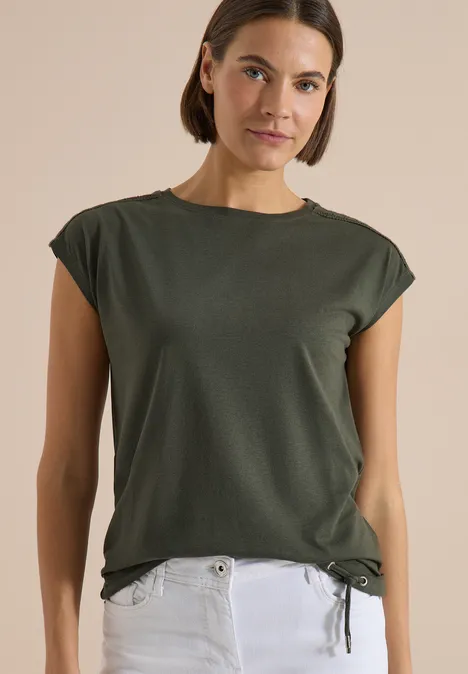 T-Shirt mit Crochet-Details khaki T-Shirt mit Crochet-Details khaki