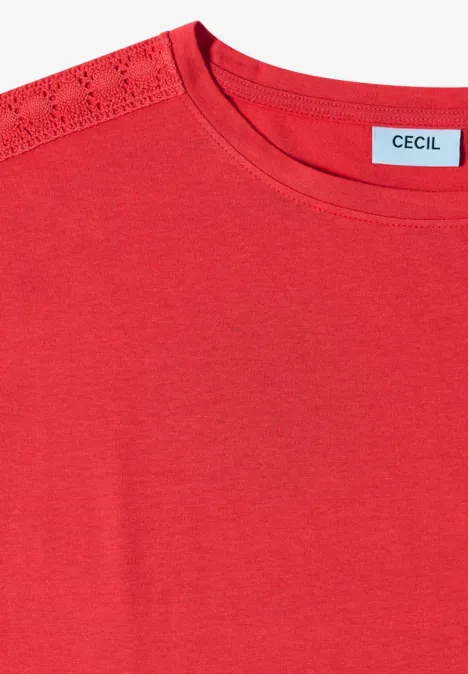 T-Shirt mit Crochet-Details coral Rotes T-Shirt von CECIL mit Rundhalsausschnitt und Spitzendetail an der Schulter.