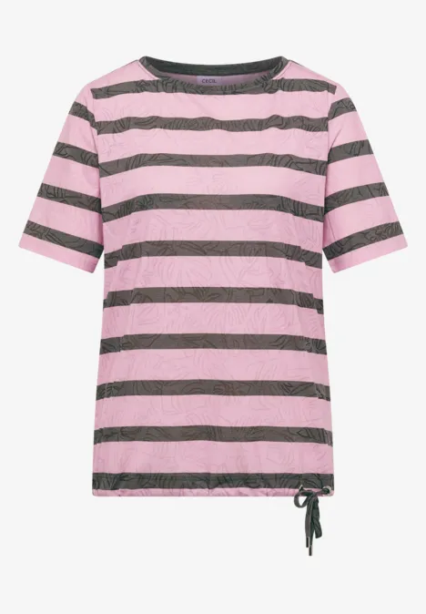 T-Shirt in Ausbrenner-Optik raw khaki Rosa T-Shirt mit schwarzen Querstreifen und seitlicher Kordel am Saum.