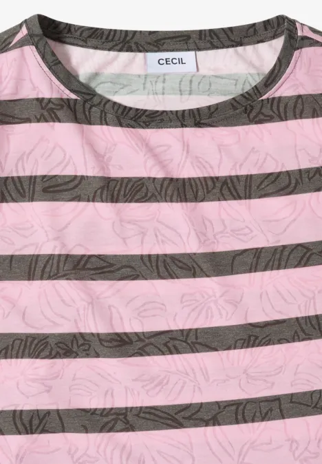 T-Shirt in Ausbrenner-Optik raw khaki Ein rosa-grau gestreiftes T-Shirt von CECIL mit Rundhalsausschnitt.