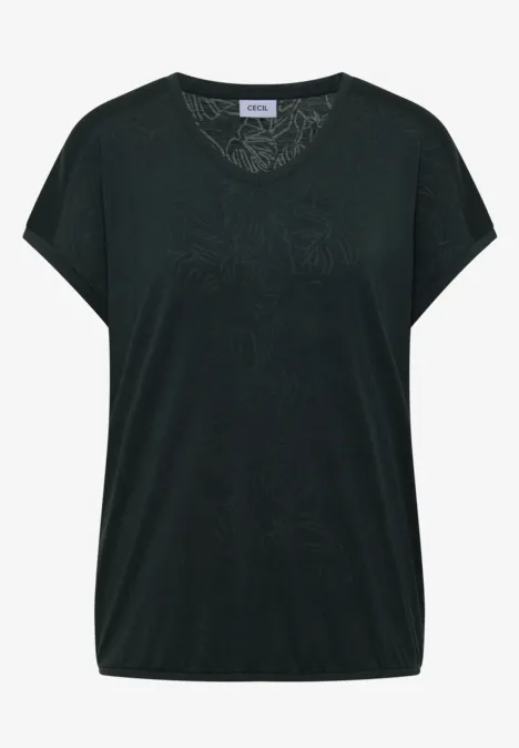 Shirt met ton-sur-ton burn-outpatroon palm breeze green Donkergroen dames T-shirt met V-hals, korte mouwen en subtiel patroon.
