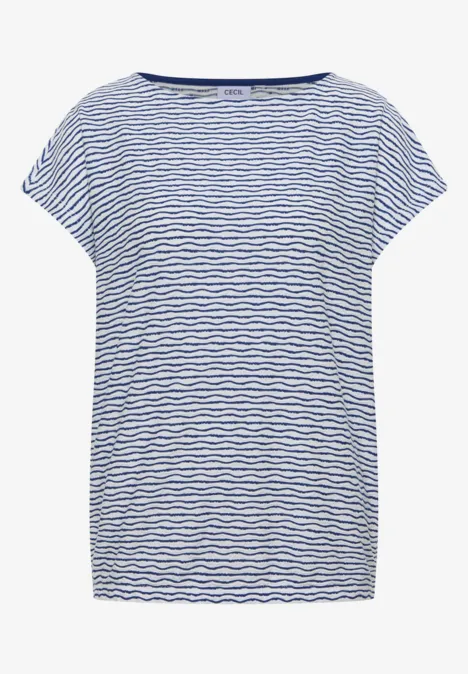 Weiß-blau gestreiftes kurzärmeliges T-Shirt