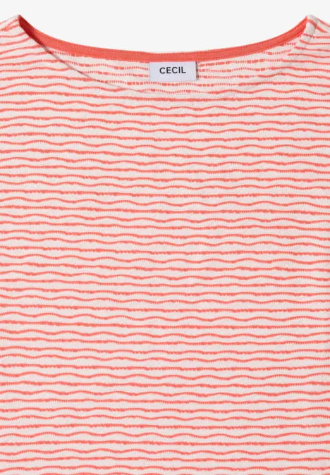Rosa-weiß gestreiftes Damen-T-Shirt mit wellenförmigem Muster
