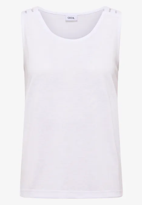 Top avec col en V arrondi et détail tressé White Haut sans manches blanc pour femme en tissu doux