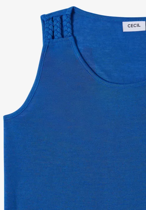 Top avec col en V arrondi et détail tressé surf blue Haut sans manches bleu vif en tissu léger.