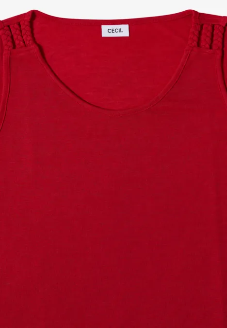 Top avec col en V arrondi et détail tressé tamarillo red Haut sans manches rouge, col rond et détails tressés aux épaules.