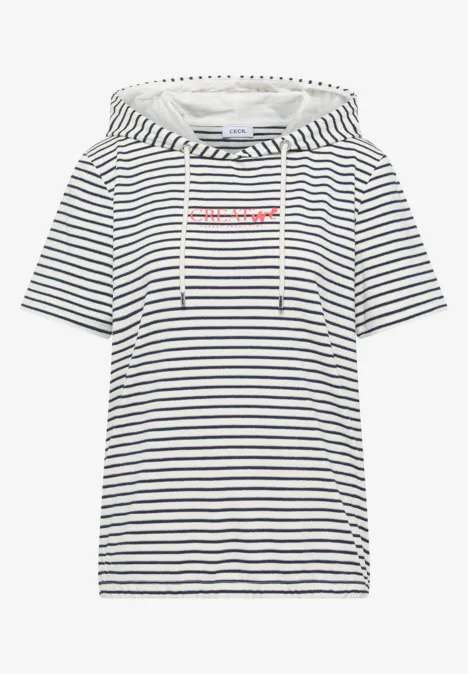 Shirt met korte mouwen, capuchon en glitter vanilla white Hoodie T-shirt met korte mouwen en blauw-witte strepen