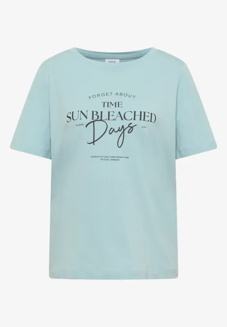 T-Shirt mit Boat Neck und Wording Artwork crystal mint Helles türkisfarbenes T-Shirt mit Rundhals und Schriftzug 'Forget About The Sun Bleached Days'.