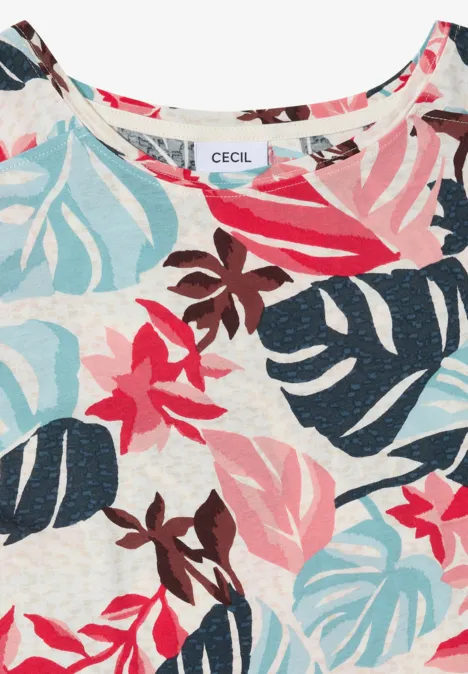 Kleurvolle top met tropisch blad- en bloemenprint van CECIL.