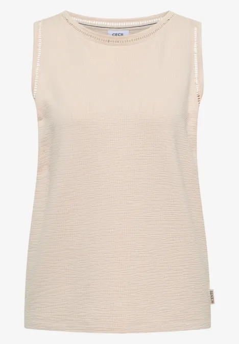 Top met boothals en kanten details pearl beige Beiges ärmelloses Top mit Rundhalsausschnitt und feiner Struktur.
