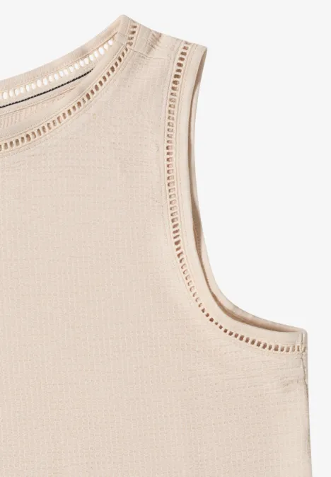 Top met boothals en kanten details pearl beige Beiges, ärmelloses Rippen-Top mit Rundhalsausschnitt aus feinem Stoff.