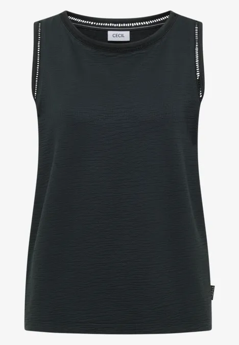 Top met boothals en kanten details palm breeze green Schwarzes, ärmelloses Top mit Rundhals und feiner, strukturierter Textur.
