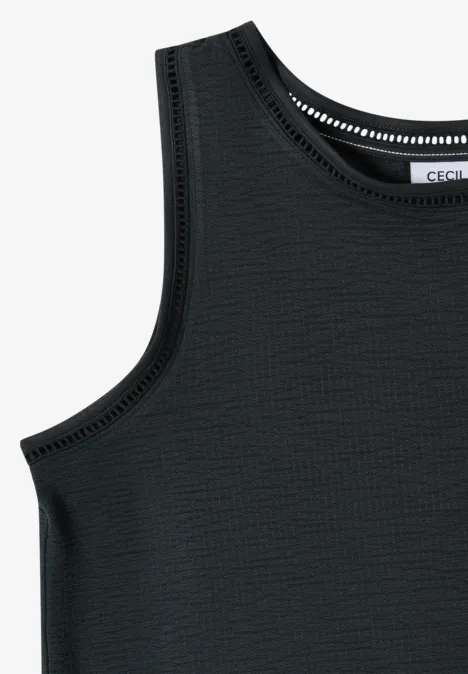 Top met boothals en kanten details palm breeze green Schwarzes, ärmelloses Feinripp-Top mit Rundhalsausschnitt.