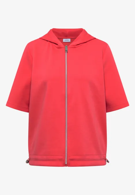 Kapuzenjacke mit seitlichen Tunnelzügen coral Rote Kapuzenjacke mit Reißverschluss und kurzen Ärmeln.