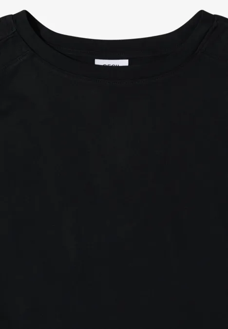 T-Shirt mit Raffung in Unifarbe Black Ein schlichtes schwarzes T-Shirt ohne Aufdruck.