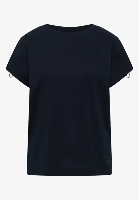 T-Shirt mit Raffung in Unifarbe universal blue Schlichtes, dunkelblaues T-Shirt mit Rundhalsausschnitt und kurzen Ärmeln.