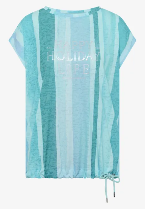 T-Shirt in Ausbrenner-Optik crystal mint Locker geschnittenes Damenshirt mit vertikalen Türkis- und Aqua-Streifen, Fledermausärmeln und Saumkordel.