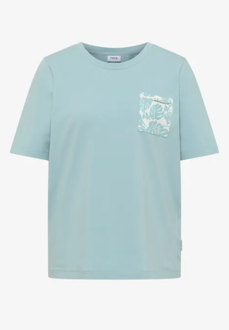 T-Shirt mit Rundhals und Brusttasche crystal mint Mintfarbenes Kurzarm-T-Shirt mit Rundhalsausschnitt und Brusttasche mit dezentem Print.
