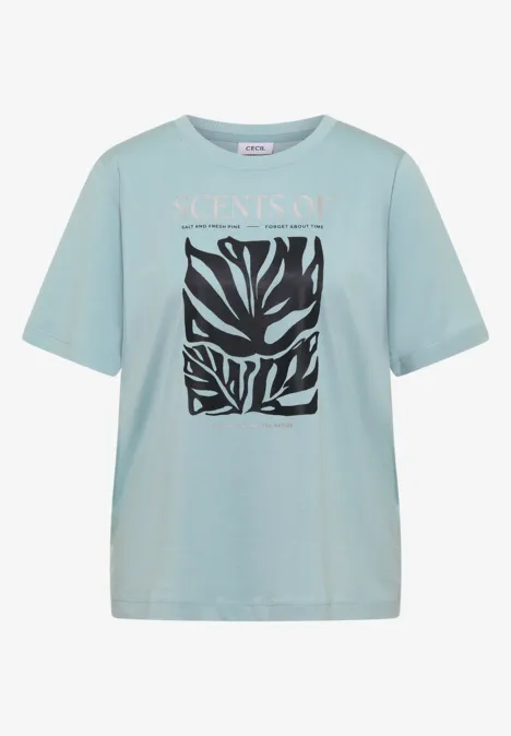 T-Shirt mit Rundhals und Frontprint crystal mint Hellblaues T-Shirt mit abstraktem schwarz-weißen Motiv vorn und lockerem Schnitt