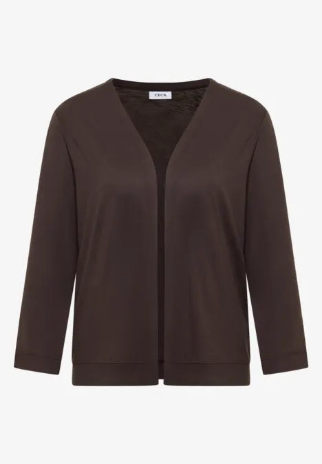 Damesvest donkerbruin, open model, lange mouwen