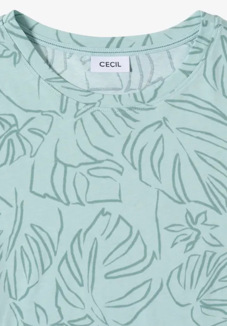 T-Shirt mit Rundhals und Blätterprint crystal mint Mintgrünes T-Shirt mit tropischem Blatt- und Blumenmuster und rundem Ausschnitt.