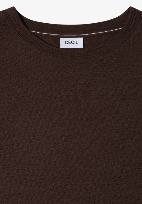 T-shirt à col rond et structure brown cacao Braunes Damen-T-Shirt mit rundem Ausschnitt und CECIL-Label, schlicht und tailliert.