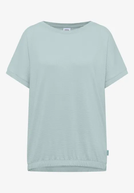 Shirt met ronde hals en structuur crystal mint Losvallend pastelgroen shirt met korte mouwen