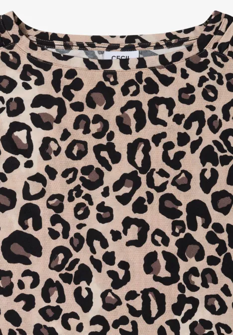 T-Shirt mit Raffung und Print urban taupe Beiges Kleidungsstück mit Leopardenmuster