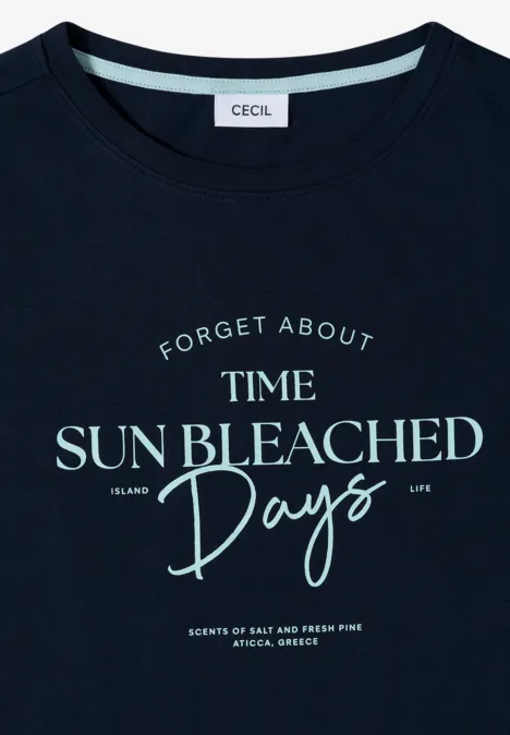 T-Shirt mit Boat Neck und Wording Artwork universal blue Dunkelblaues T-Shirt mit weißem Print »Forget About Time Sun Bleached Days«.